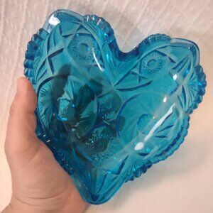 Vintage Blue Glass Heart Decor 6 Inch Handcrafted Home Accent Collectible